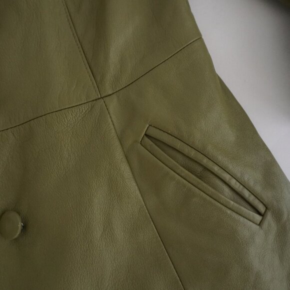 The Old Mill Glen Lainey Banton Olive Green Penny Coat Leather Trench Jacket M - Picture 8 of 16
